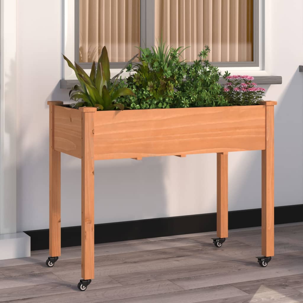 Wheeled Planter With Liner Solid Wood Fir