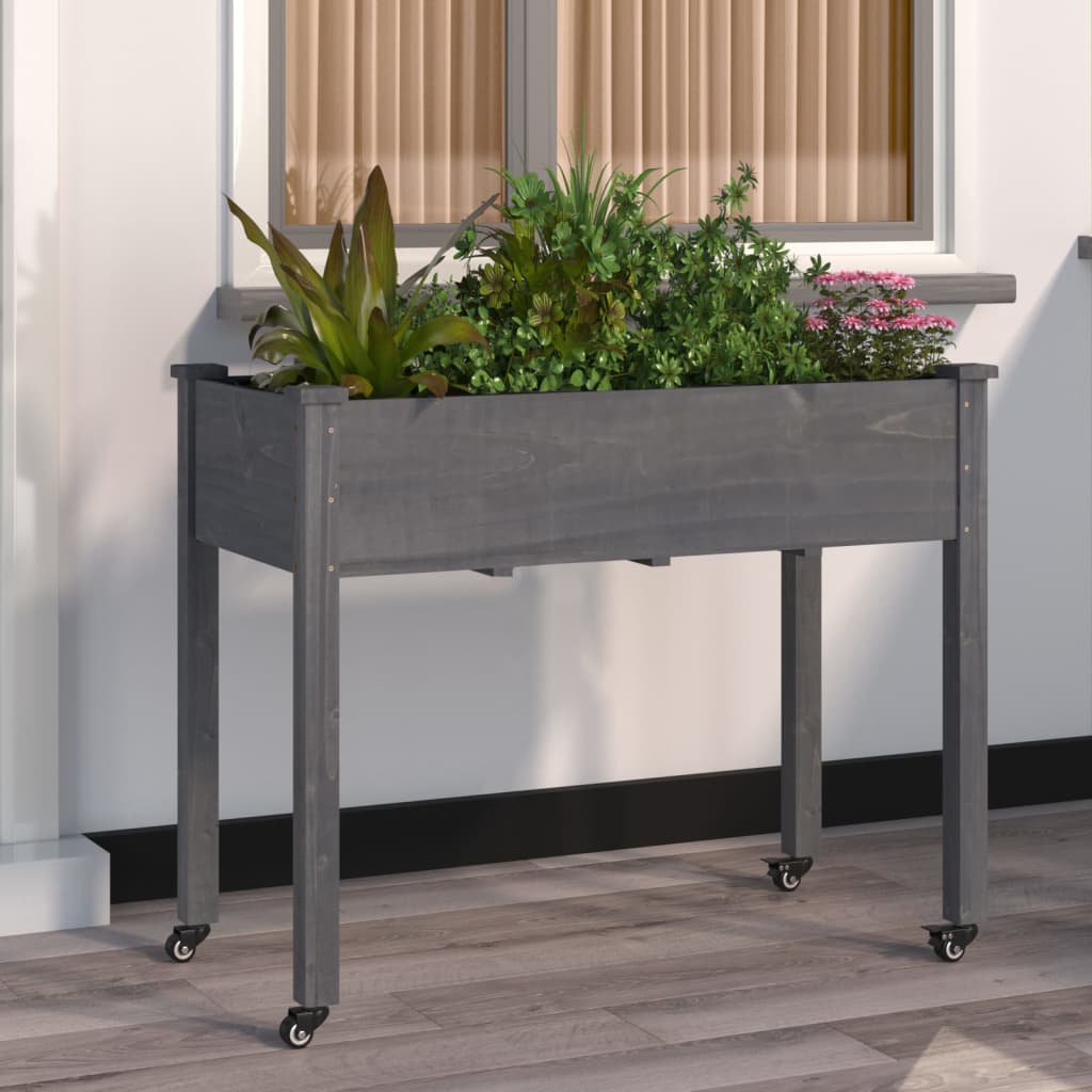 Wheeled Planter With Liner Solid Wood Fir