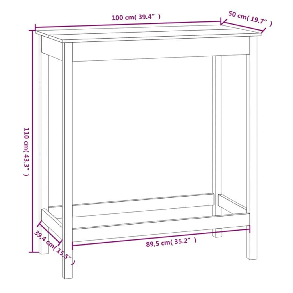 Bar Table 100X50X110 Cm Solid Wood Pine