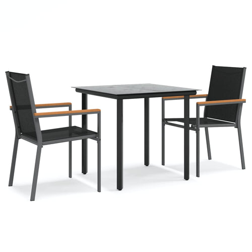 3 Piece Garden Dining Set Black Textilene And Steel
