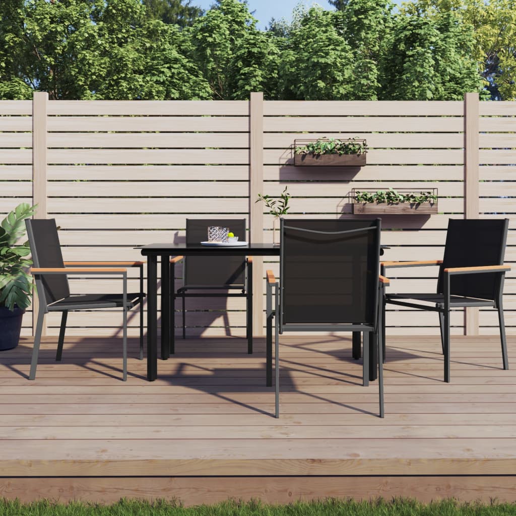 3 Piece Garden Dining Set Black Textilene And Steel