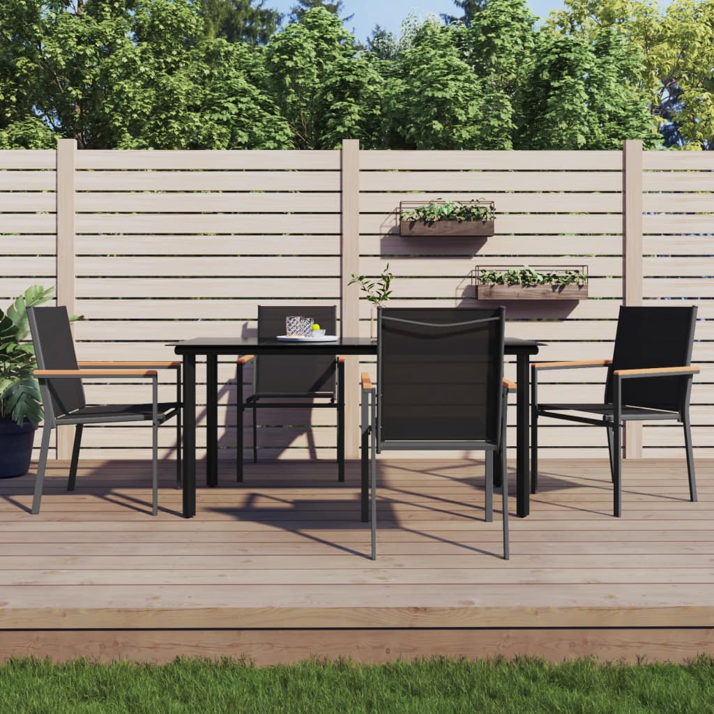 3 Piece Garden Dining Set Black Textilene And Steel