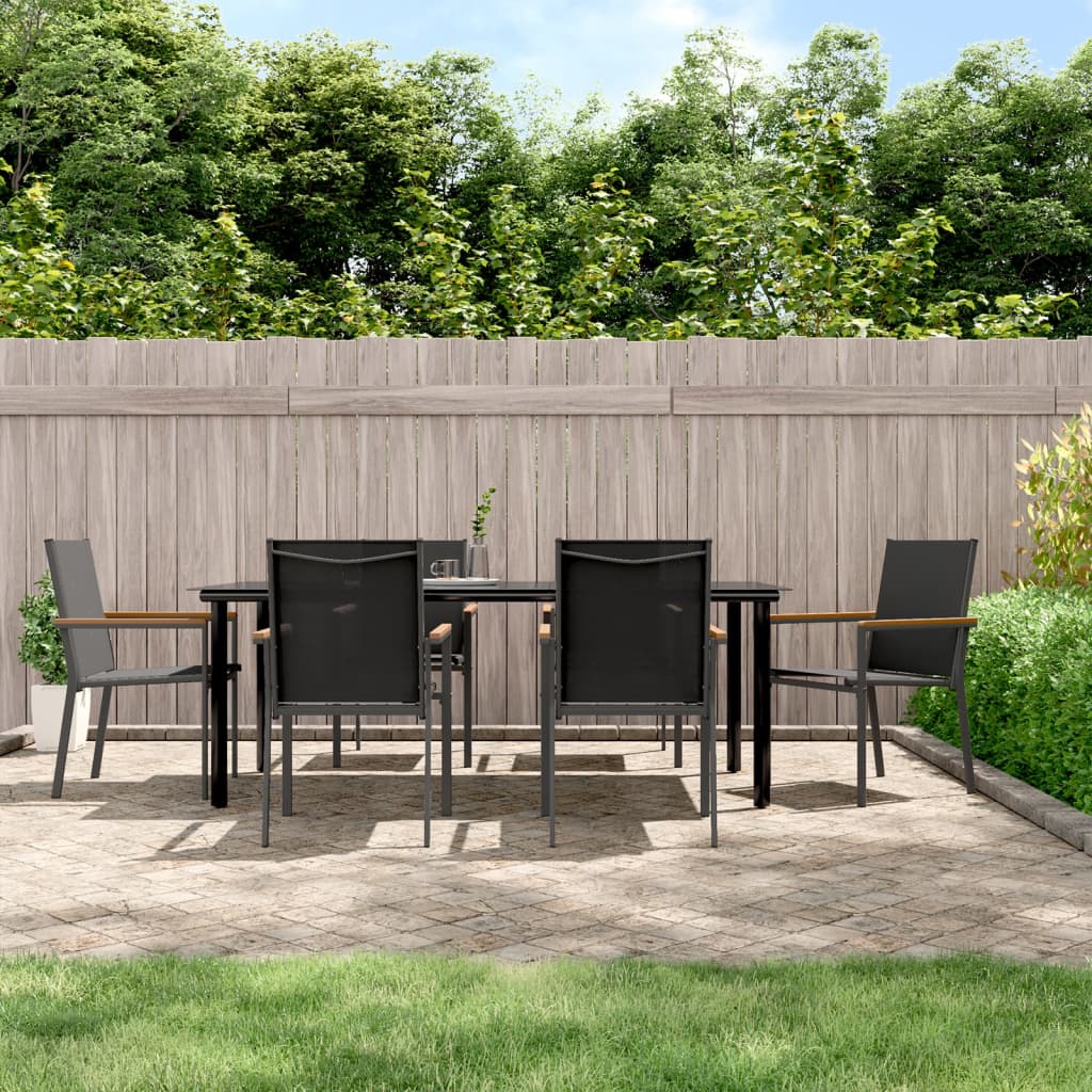 3 Piece Garden Dining Set Black Textilene And Steel