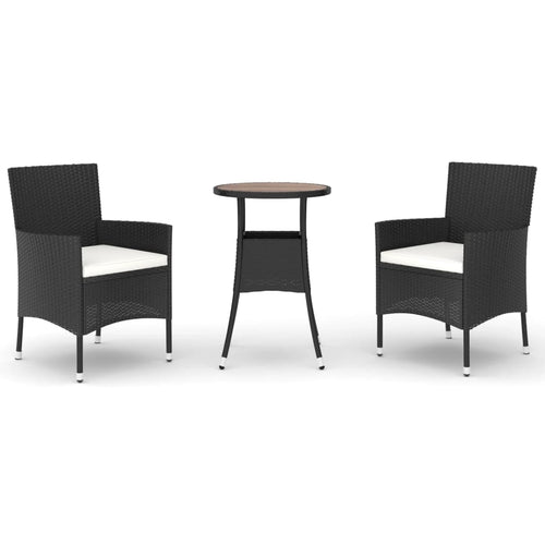 3 Piece Garden Bistro Set With Cushions Black Poly Rattan