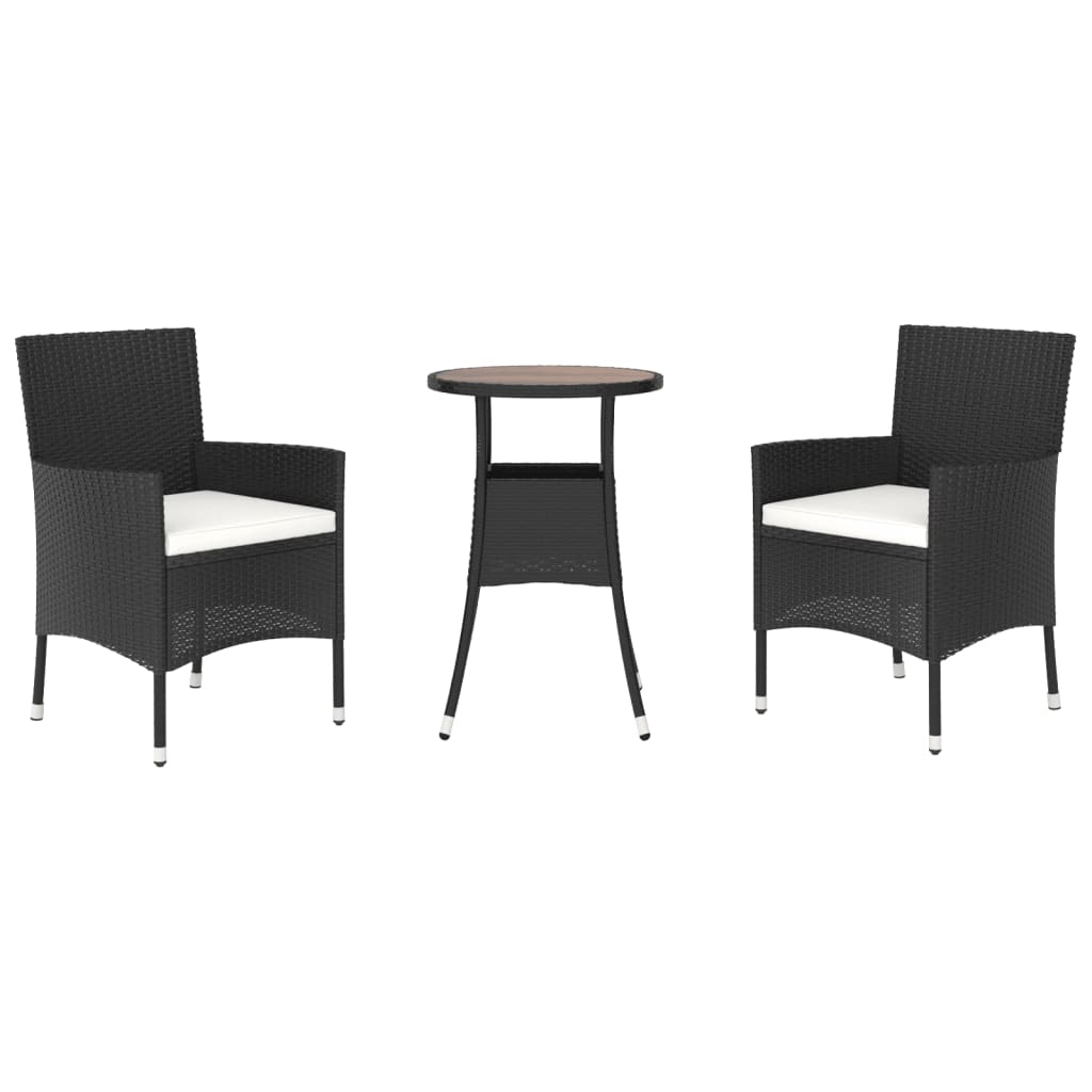3 Piece Garden Bistro Set With Cushions Black Poly Rattan