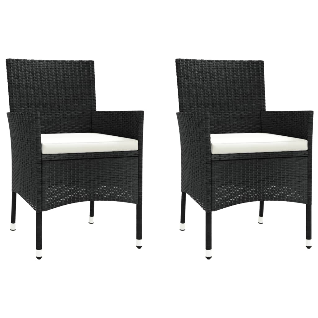 3 Piece Garden Bistro Set With Cushions Black Poly Rattan