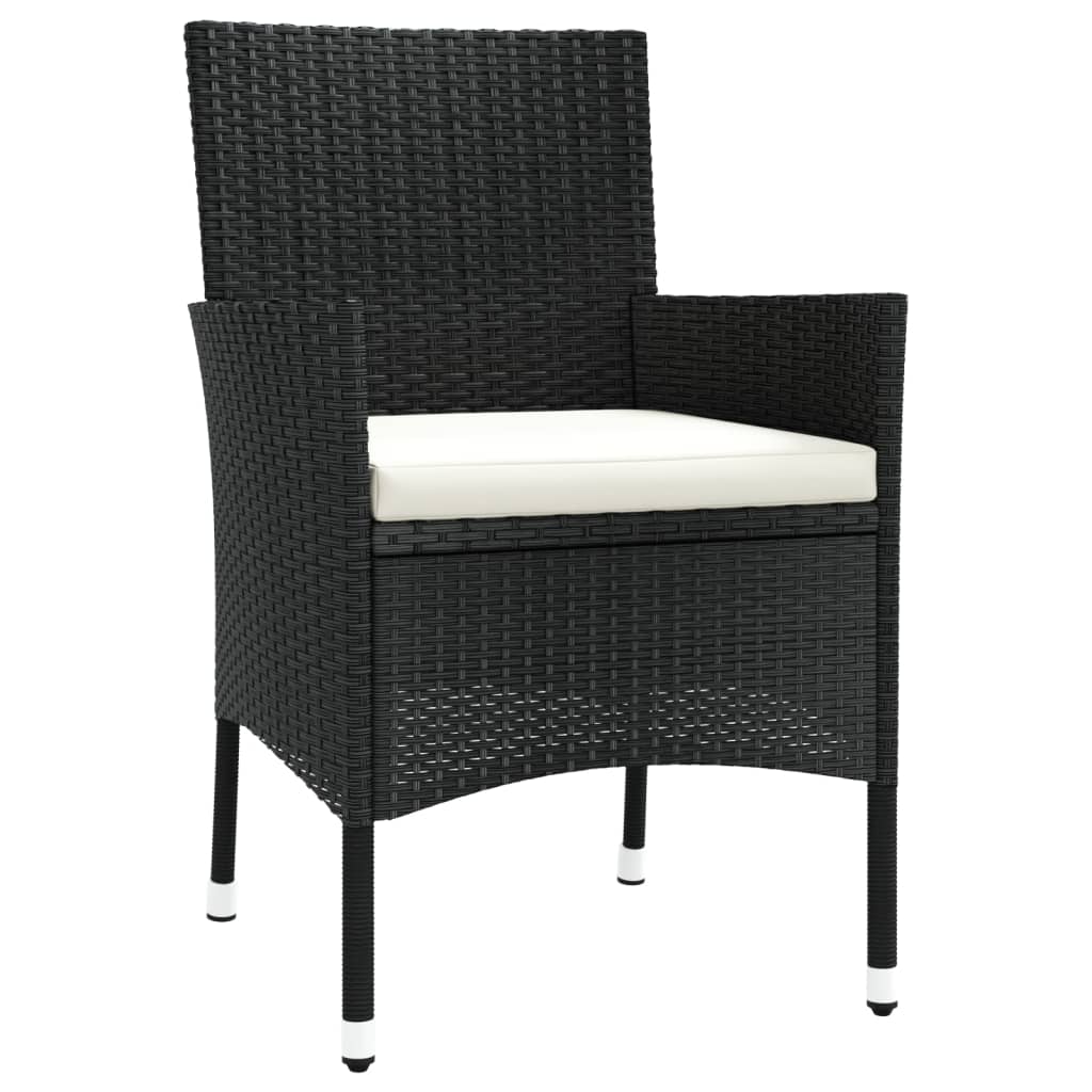 3 Piece Garden Bistro Set With Cushions Black Poly Rattan