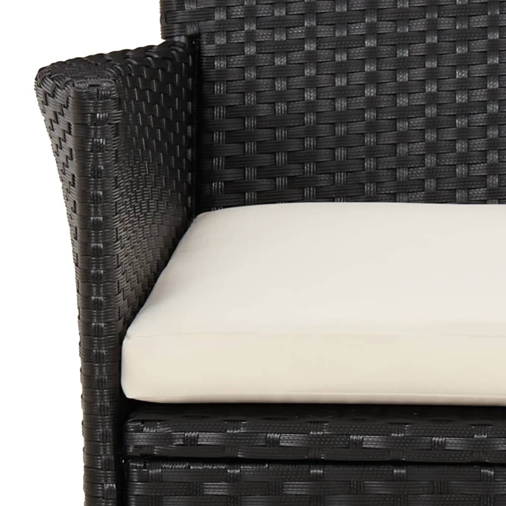 3 Piece Garden Bistro Set With Cushions Black Poly Rattan