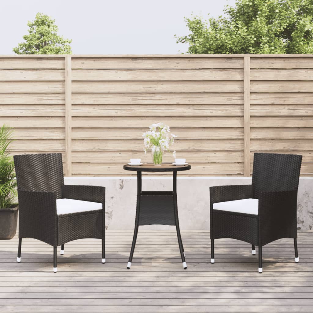3 Piece Garden Bistro Set With Cushions Black Poly Rattan