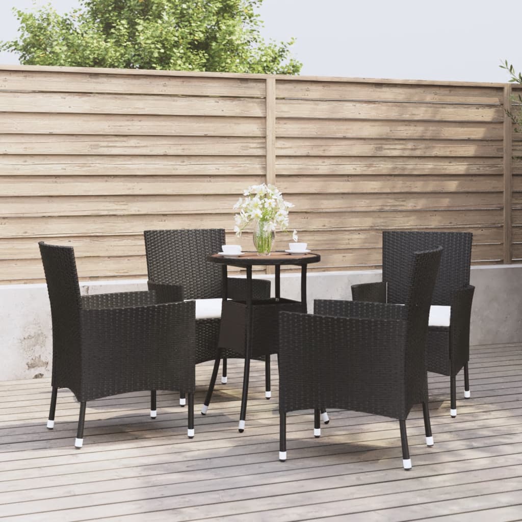 3 Piece Garden Bistro Set With Cushions Black Poly Rattan