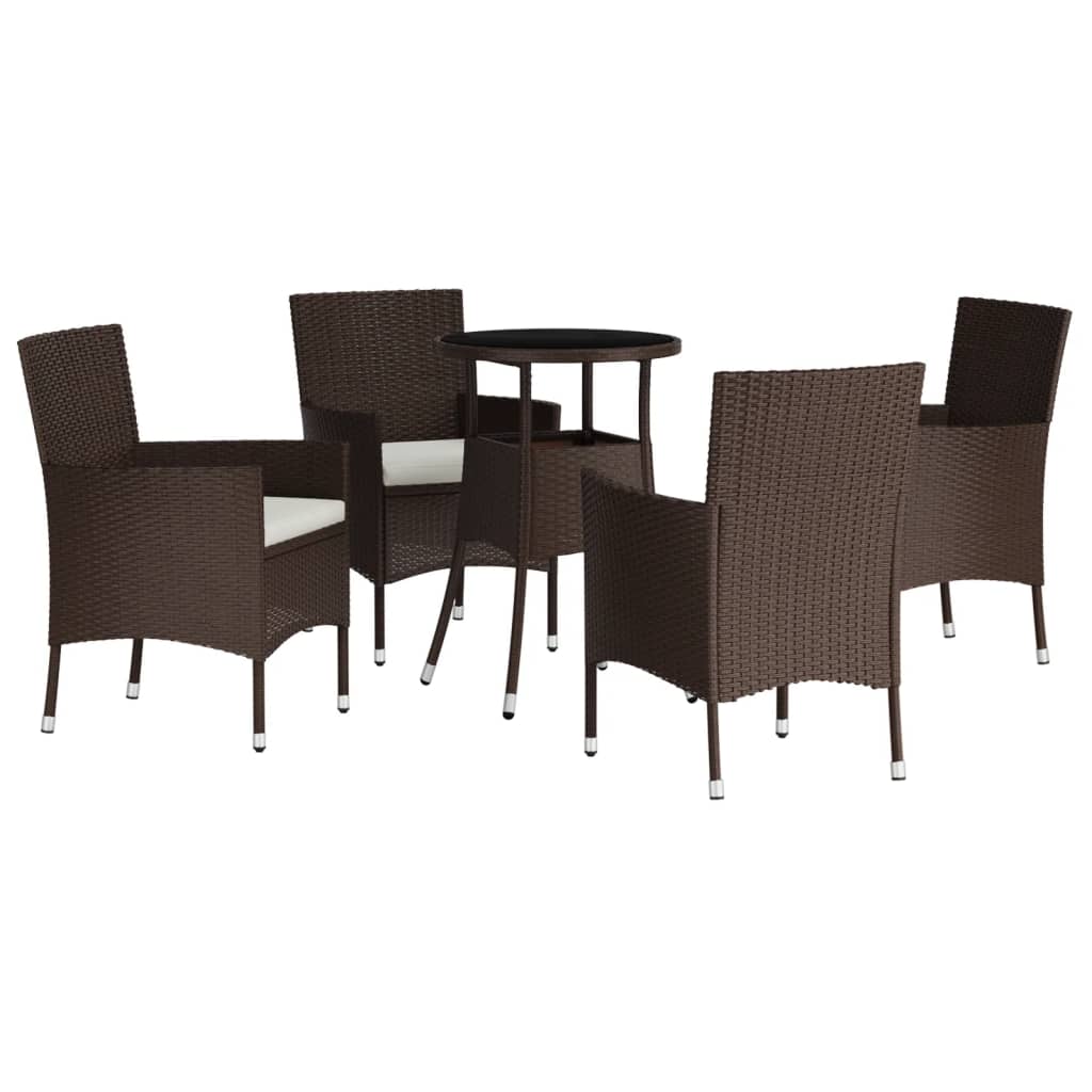 5 Piece Garden Bistro Set With Cushions Poly Rattan