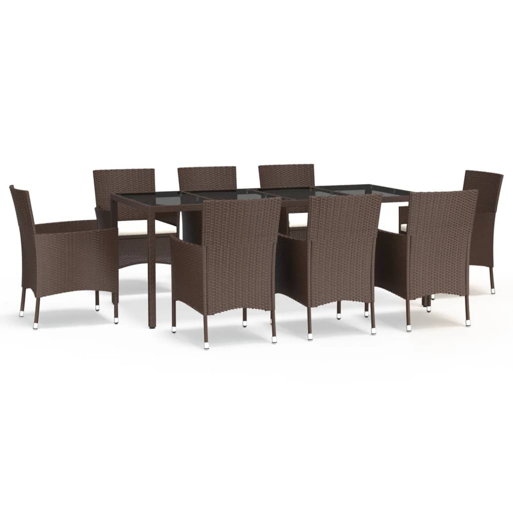 9 Piece Garden Dining Set With Cushions Poly Rattan