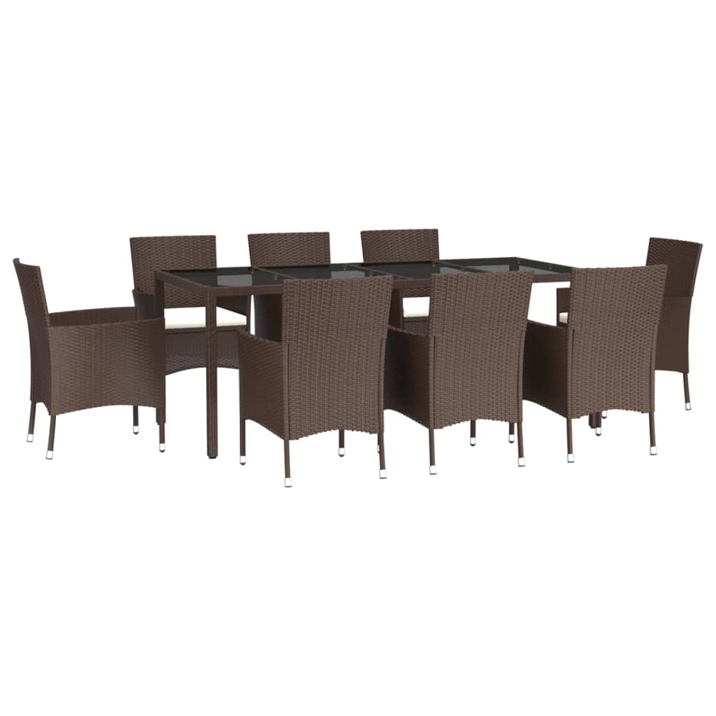 9 Piece Garden Dining Set With Cushions Poly Rattan