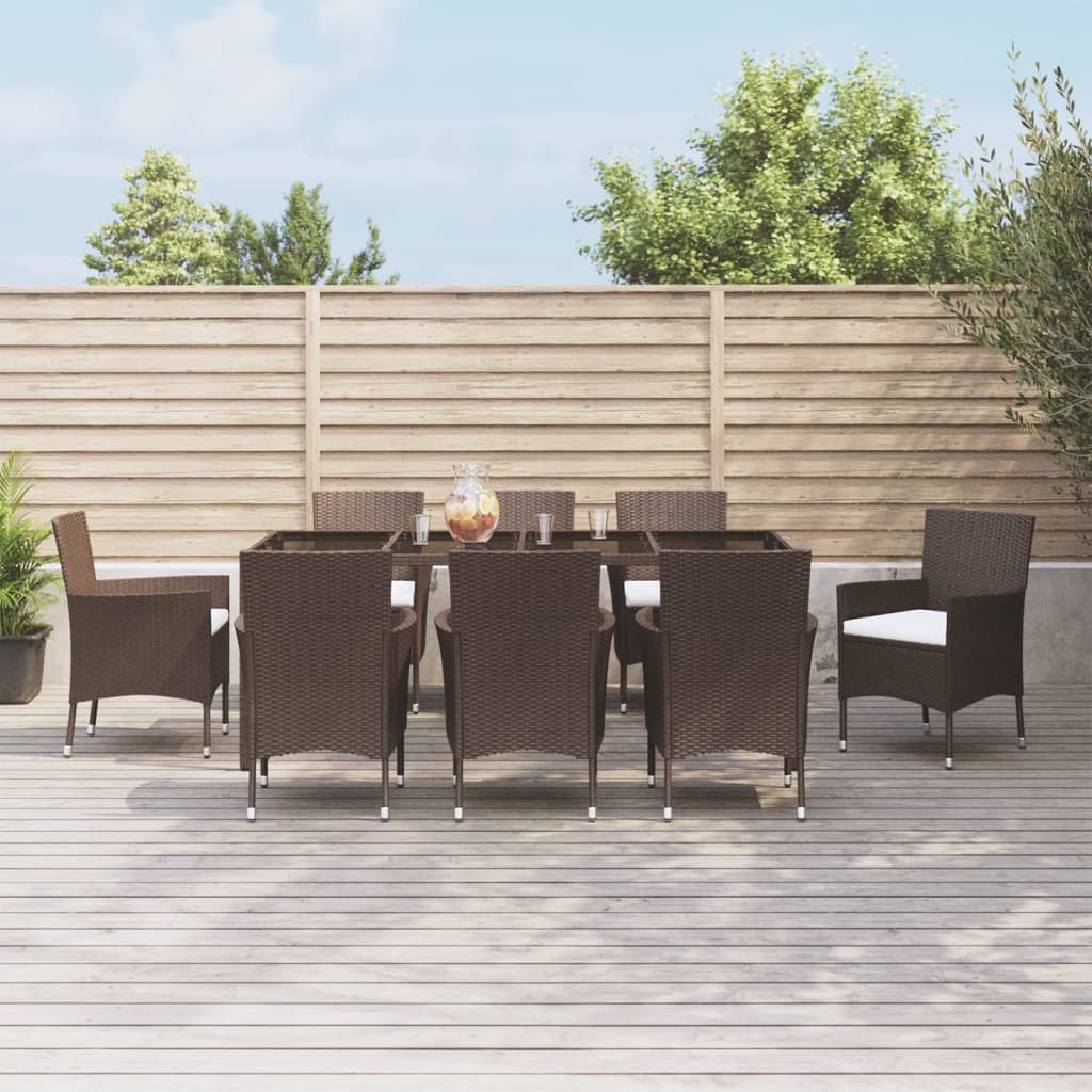 9 Piece Garden Dining Set With Cushions Poly Rattan