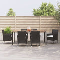 9 Piece Garden Dining Set With Cushions Black Poly Rattan