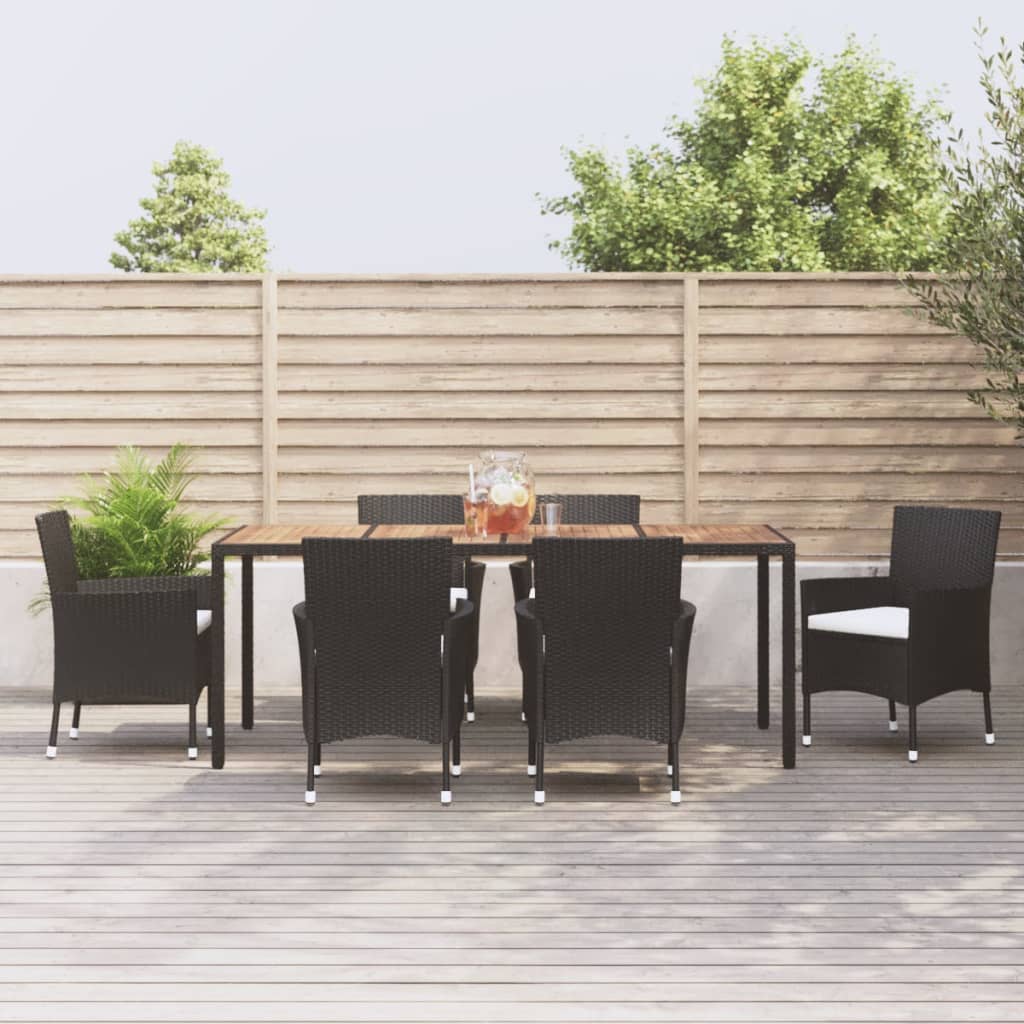 9 Piece Garden Dining Set With Cushions Black Poly Rattan