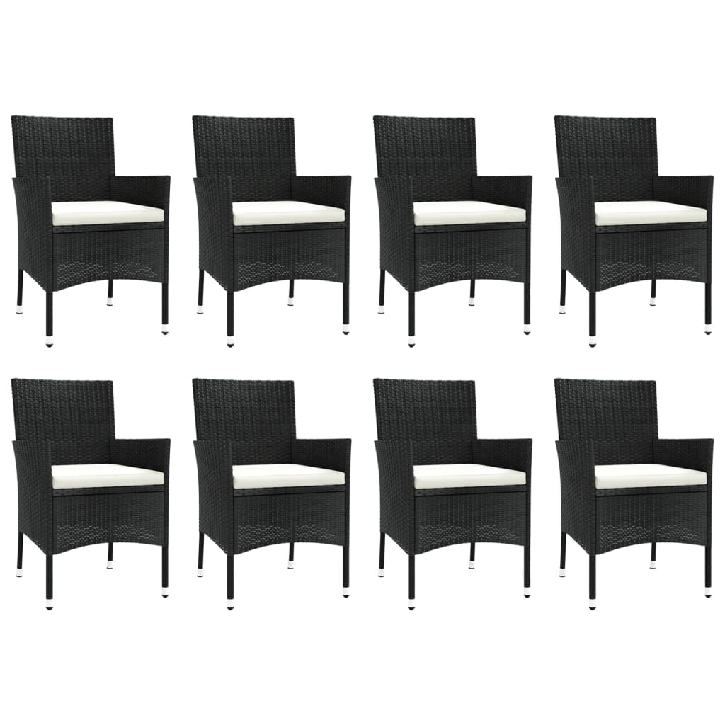 9 Piece Garden Dining Set With Cushions Black Poly Rattan