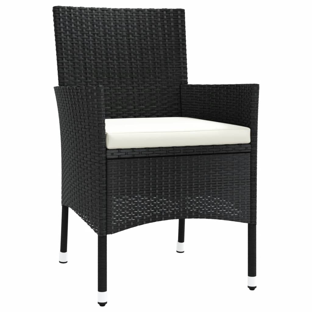 9 Piece Garden Dining Set With Cushions Black Poly Rattan