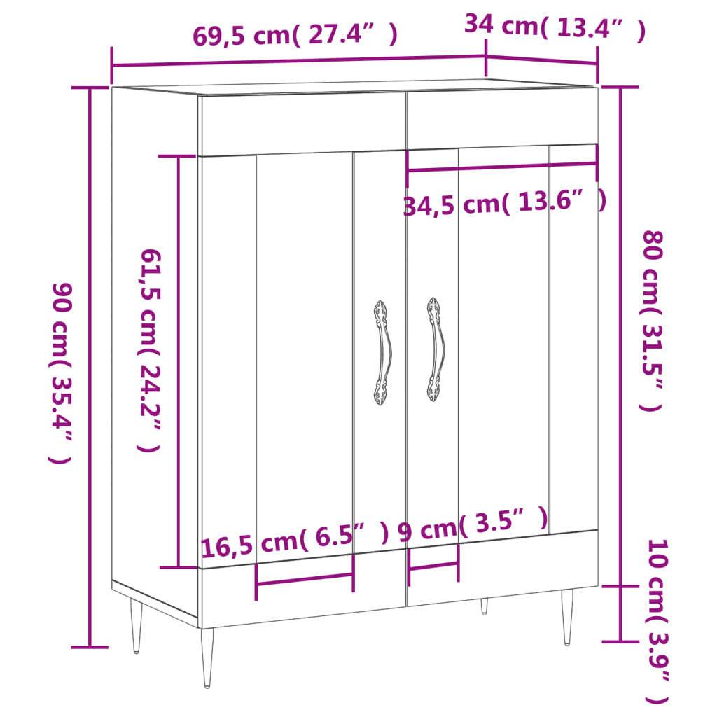 Sideboard 69.5X34X90 Cm Engineered Wood Old Wood Smoked Oak Black Oak White 69.5