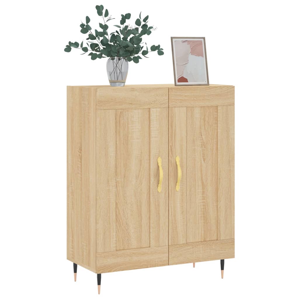 Sideboard 69.5X34X90 Cm Engineered Wood Old Wood Smoked Oak Black Oak White 69.5