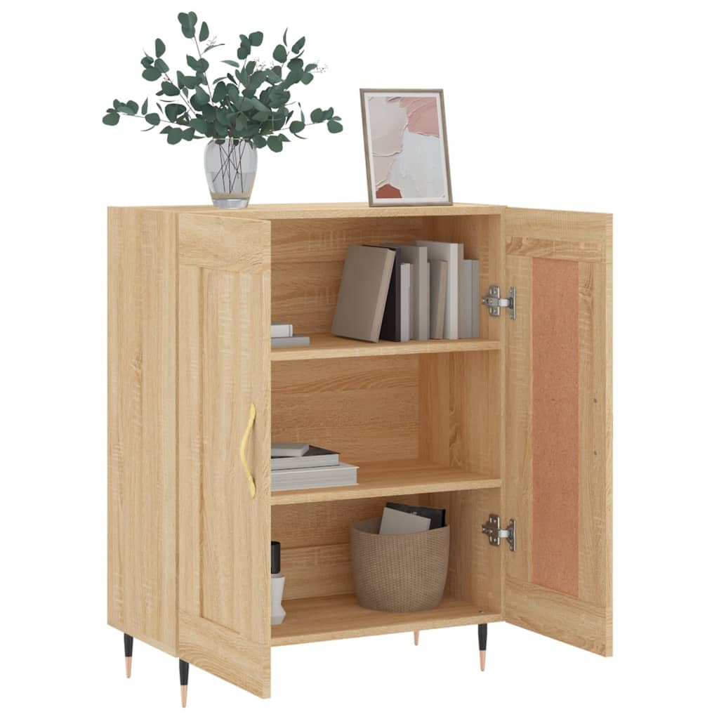 Sideboard 69.5X34X90 Cm Engineered Wood Old Wood Smoked Oak Black Oak White 69.5