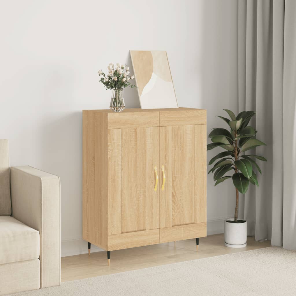 Sideboard 69.5X34X90 Cm Engineered Wood Old Wood Smoked Oak Black Oak White 69.5