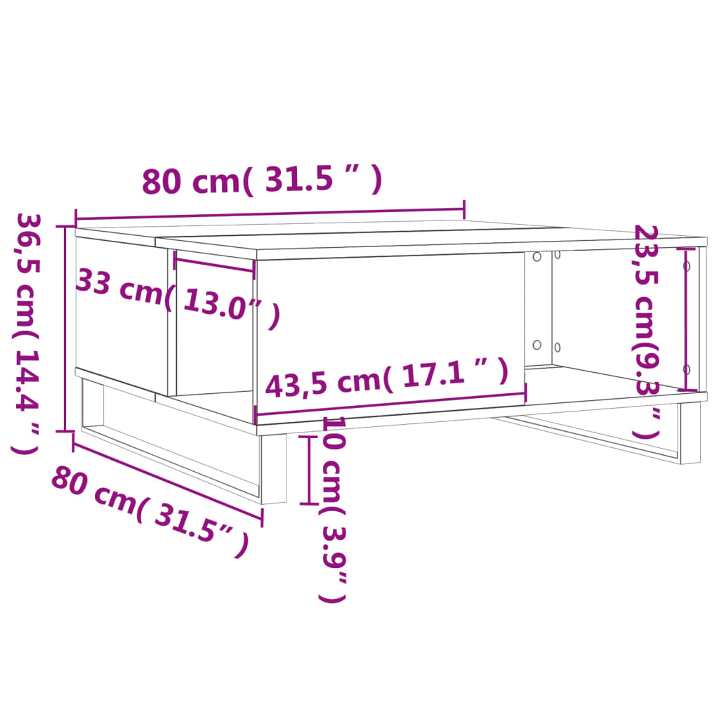 Coffee Table 80X80X36.5 Cm Engineered Wood