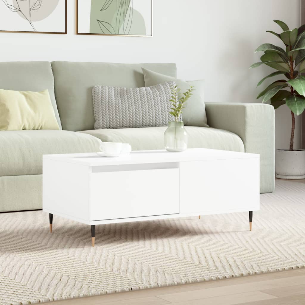 Coffee Table White Drawer Modern Living Room 90X50X36Cm Black Engineered Wood 90