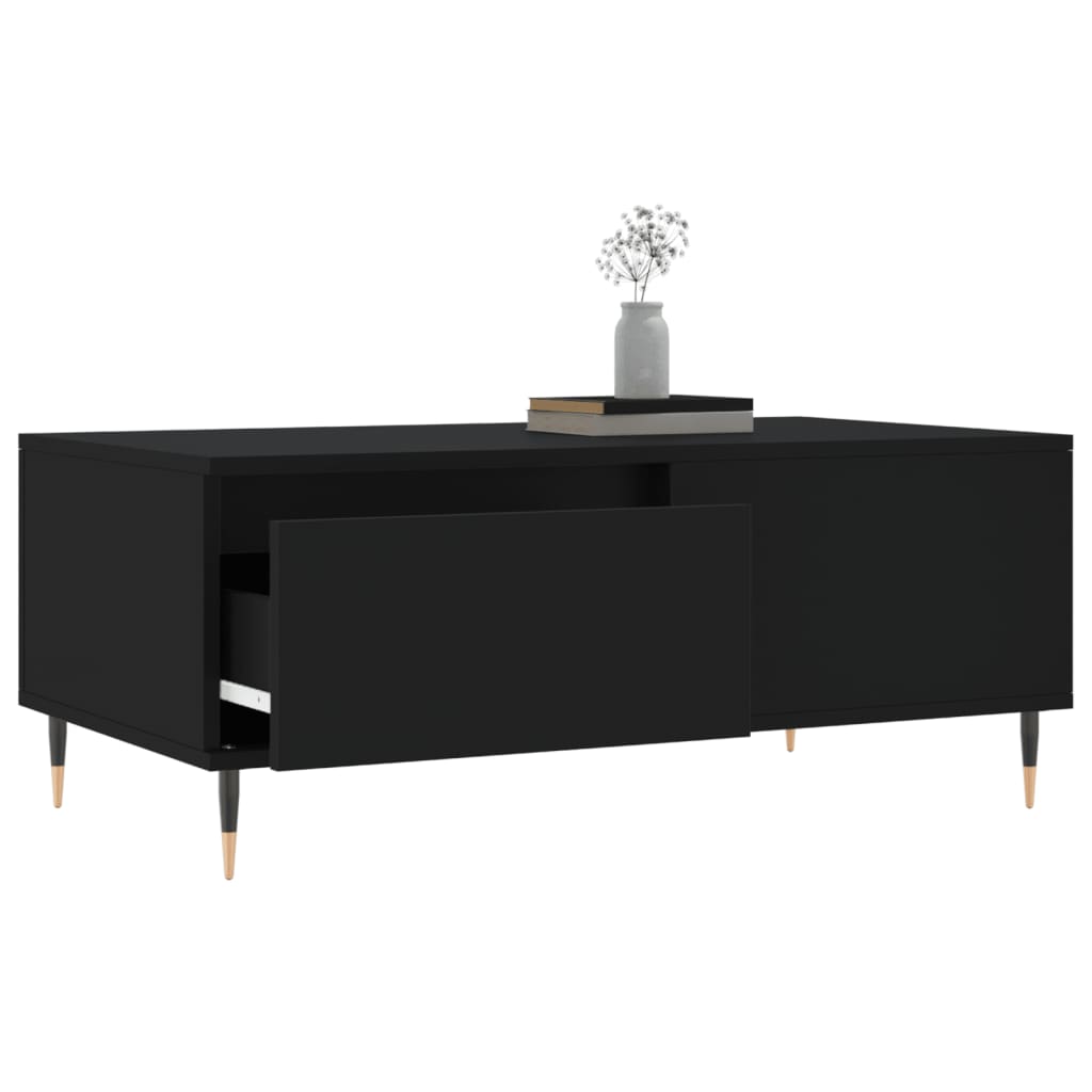 Coffee Table White Drawer Modern Living Room 90X50X36Cm Black Engineered Wood 90