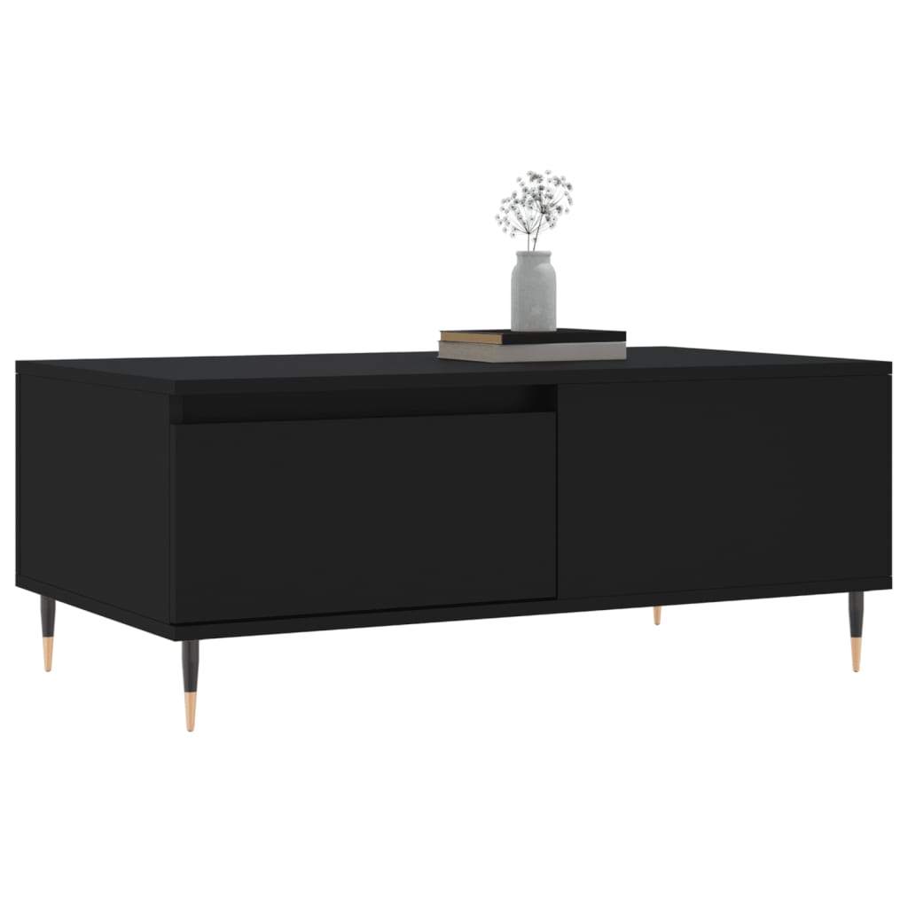 Coffee Table White Drawer Modern Living Room 90X50X36Cm Black Engineered Wood 90