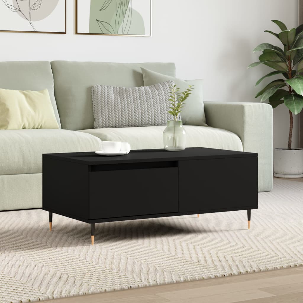 Coffee Table White Drawer Modern Living Room 90x50x36cm black Engineered wood 90