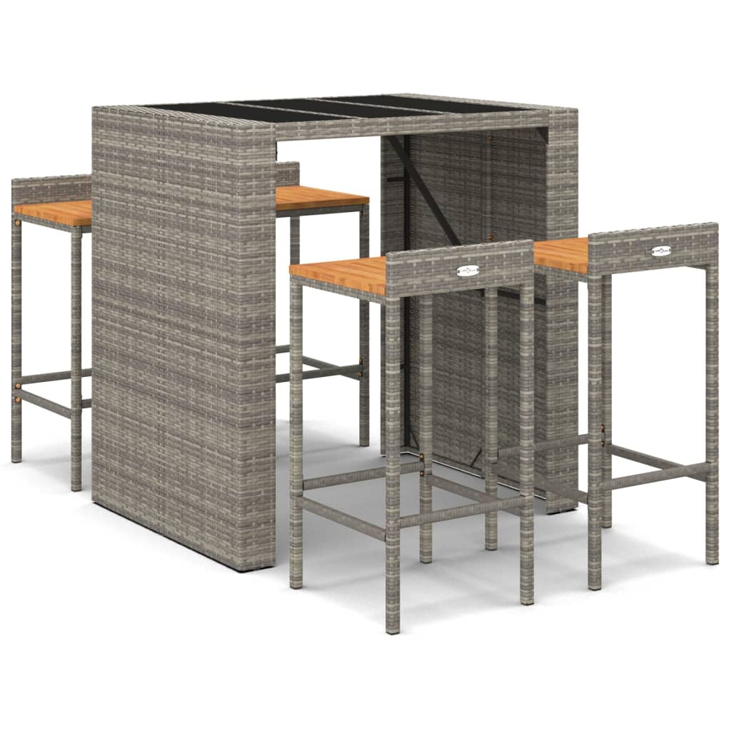 5 Piece Garden Bar Set Poly Rattan& Solid Wood Acacia
