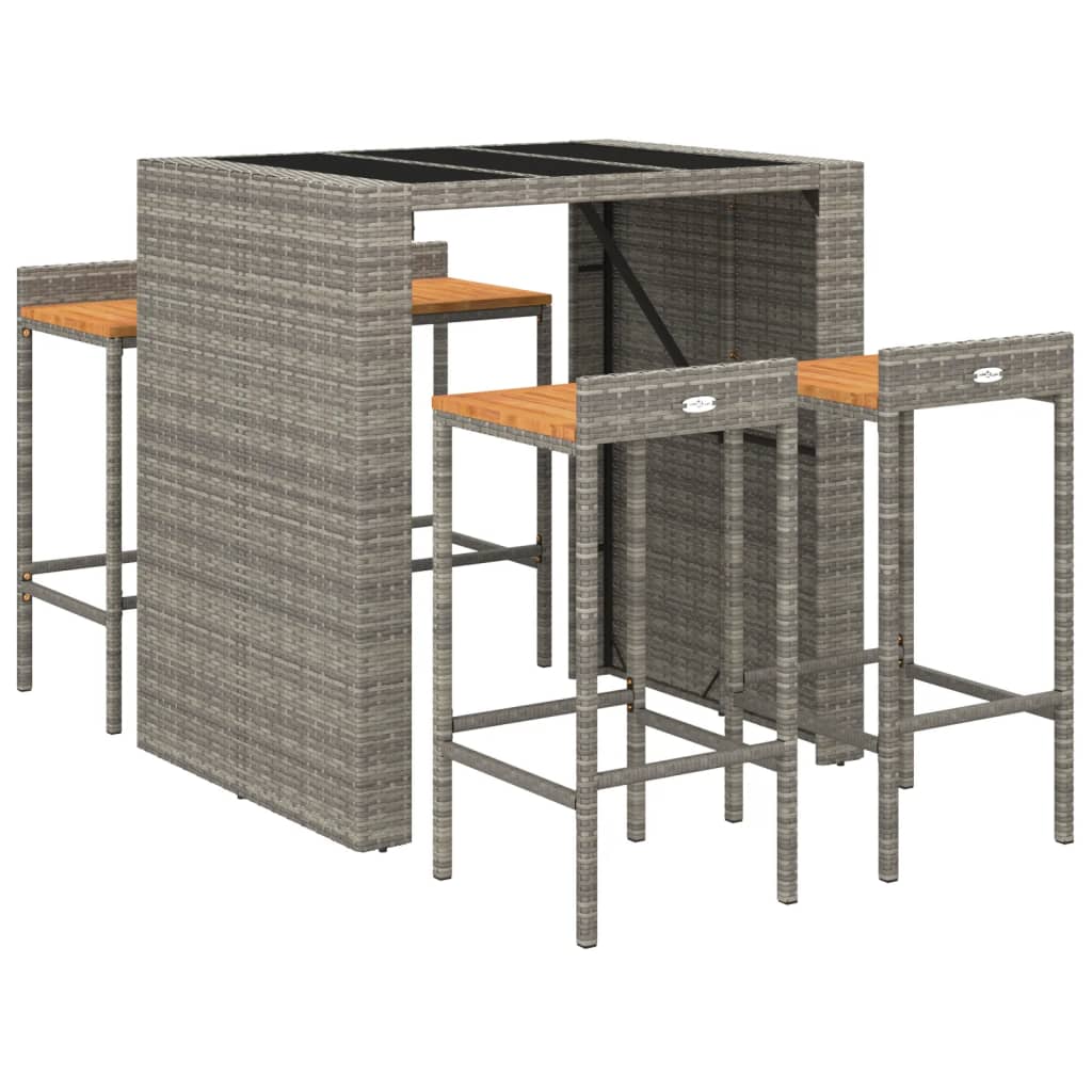 5 Piece Garden Bar Set Poly Rattan& Solid Wood Acacia