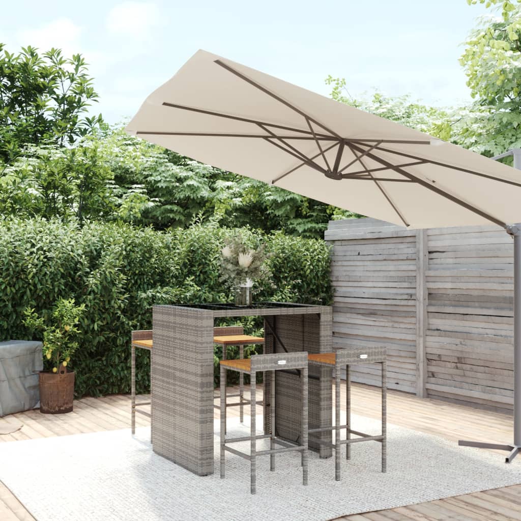 5 Piece Garden Bar Set Poly Rattan& Solid Wood Acacia