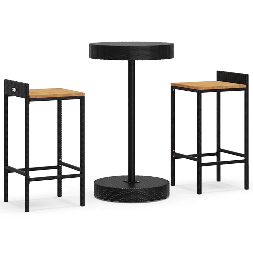 Outdoor Furniture Set 5 Piece Garden Bar Poly Rattan&Solid Wood Acacia Black 40
