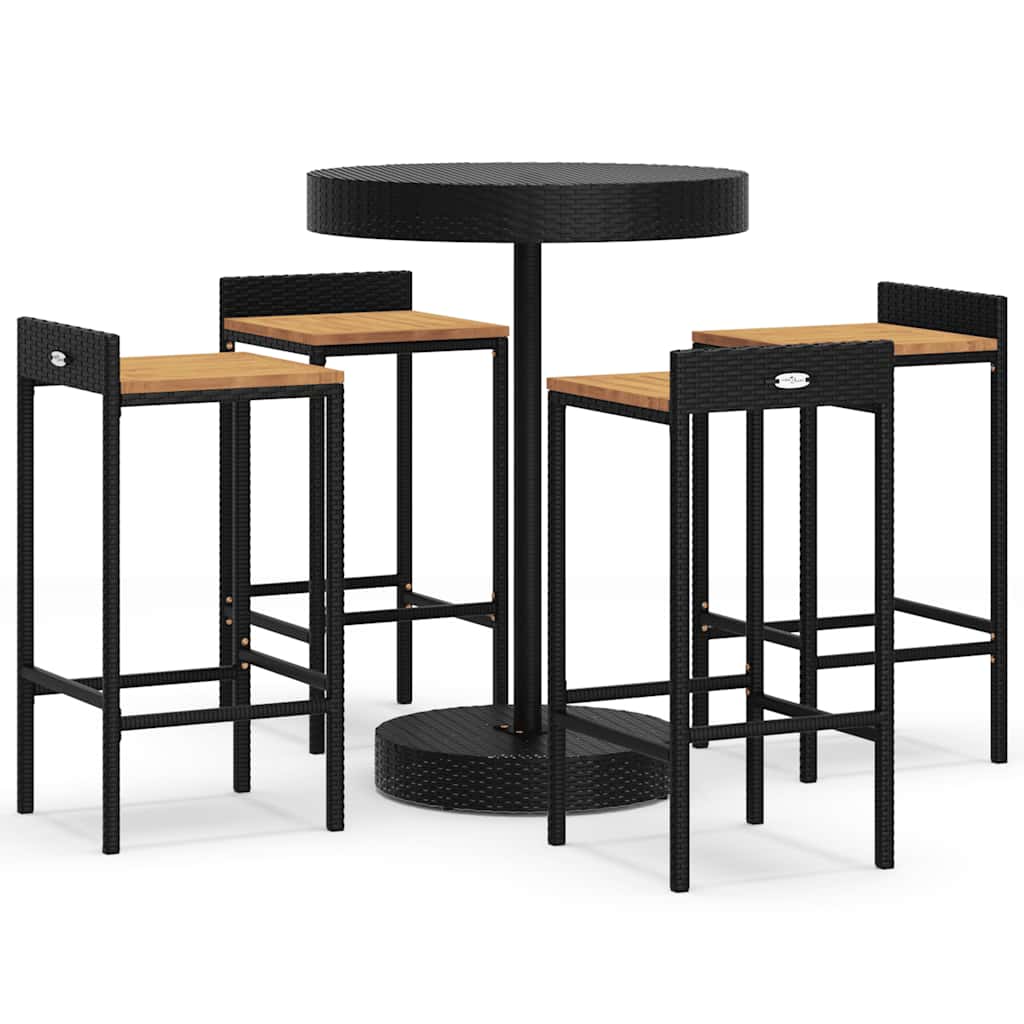 Outdoor Furniture Set 5 Piece Garden Bar Poly Rattan&Solid Wood Acacia black 40