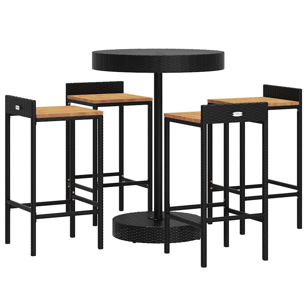 Outdoor Furniture Set 5 Piece Garden Bar Poly Rattan&Solid Wood Acacia black 40