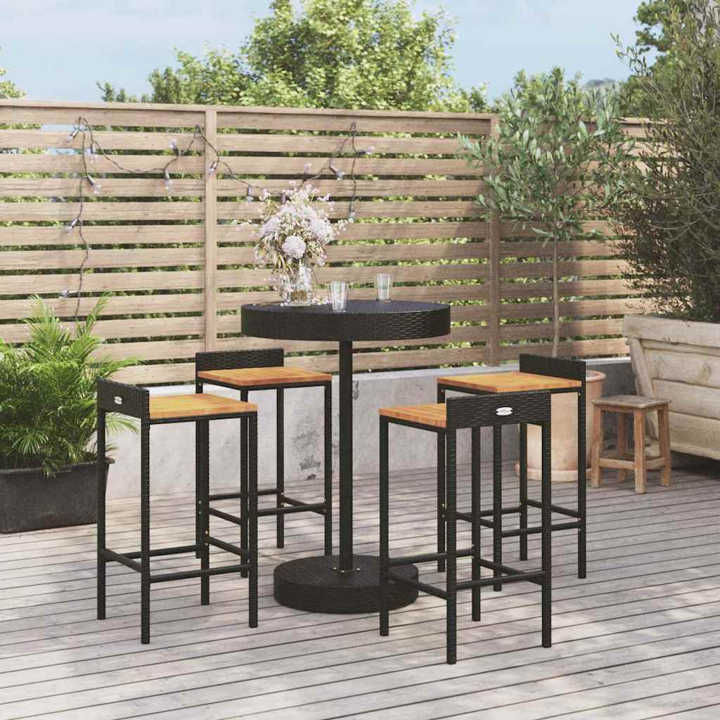 Outdoor Furniture Set 5 Piece Garden Bar Poly Rattan&Solid Wood Acacia Black 40