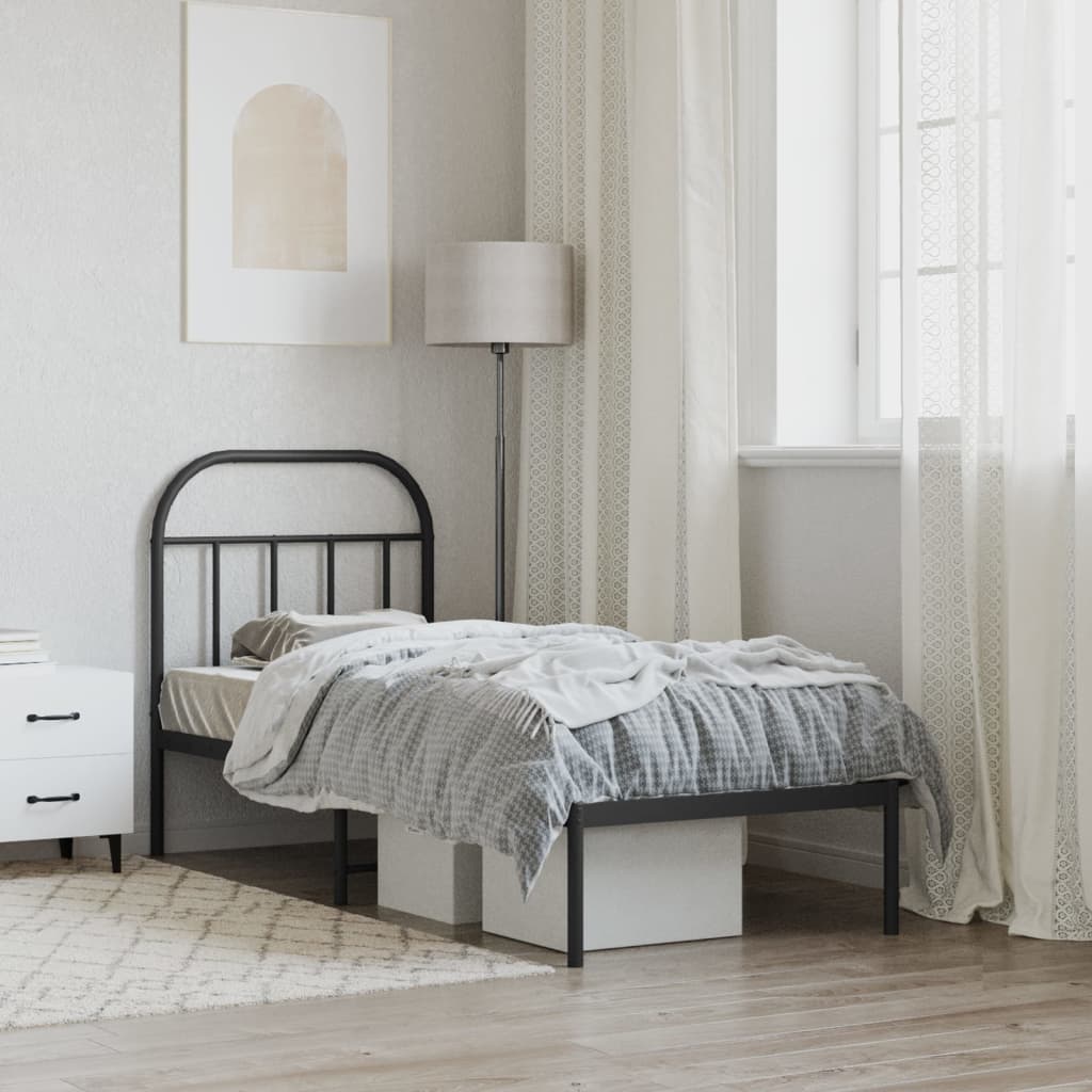 Bed Frame White Metal Single 90X190Cm Headboard No Mattress Heavy Duty Black 196