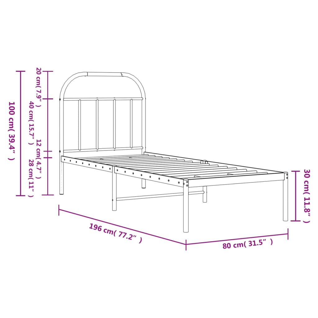 Bed Frame White Metal Single 90X190Cm Headboard No Mattress Heavy Duty Black 196