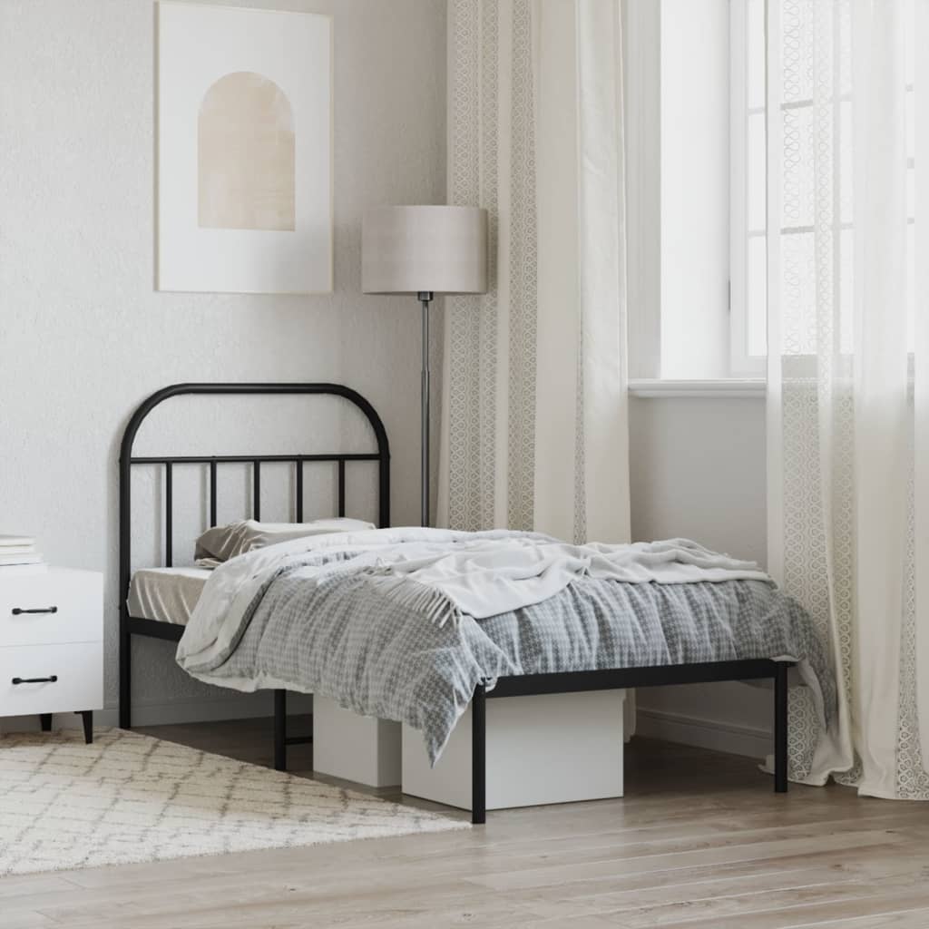 Bed Frame White Metal Single 90X190Cm Headboard No Mattress Heavy Duty Black 196