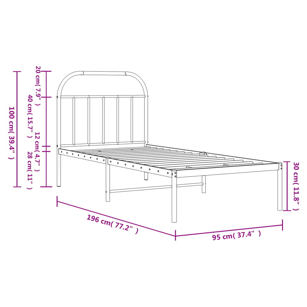 Bed Frame White Metal Single 90X190Cm Headboard No Mattress Heavy Duty Black 196