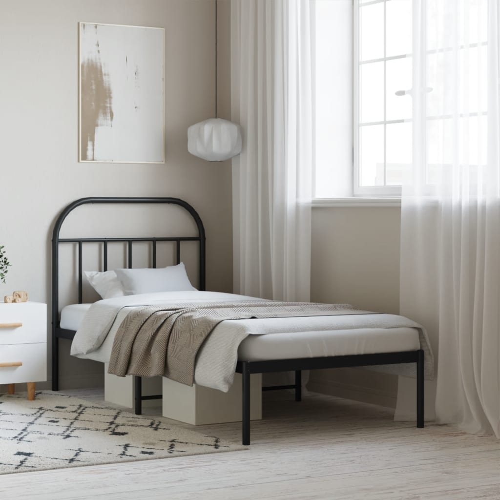 Bed Frame White Metal Single 90X190Cm Headboard No Mattress Heavy Duty Black 196