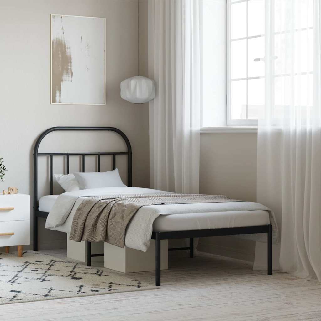 Bed Frame White Metal Single 90X190Cm Headboard No Mattress Heavy Duty Black 196