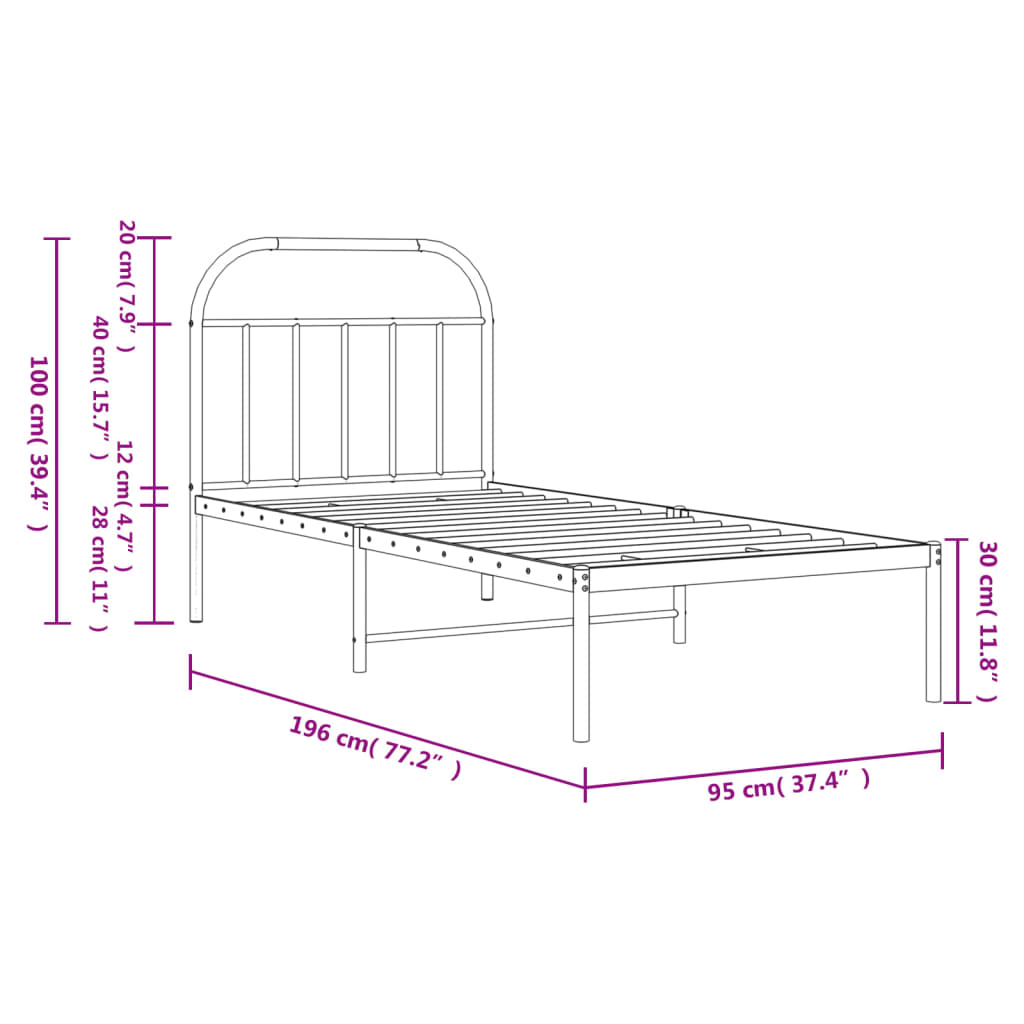 Metal Bed Frame Without Mattress 90X190Cm