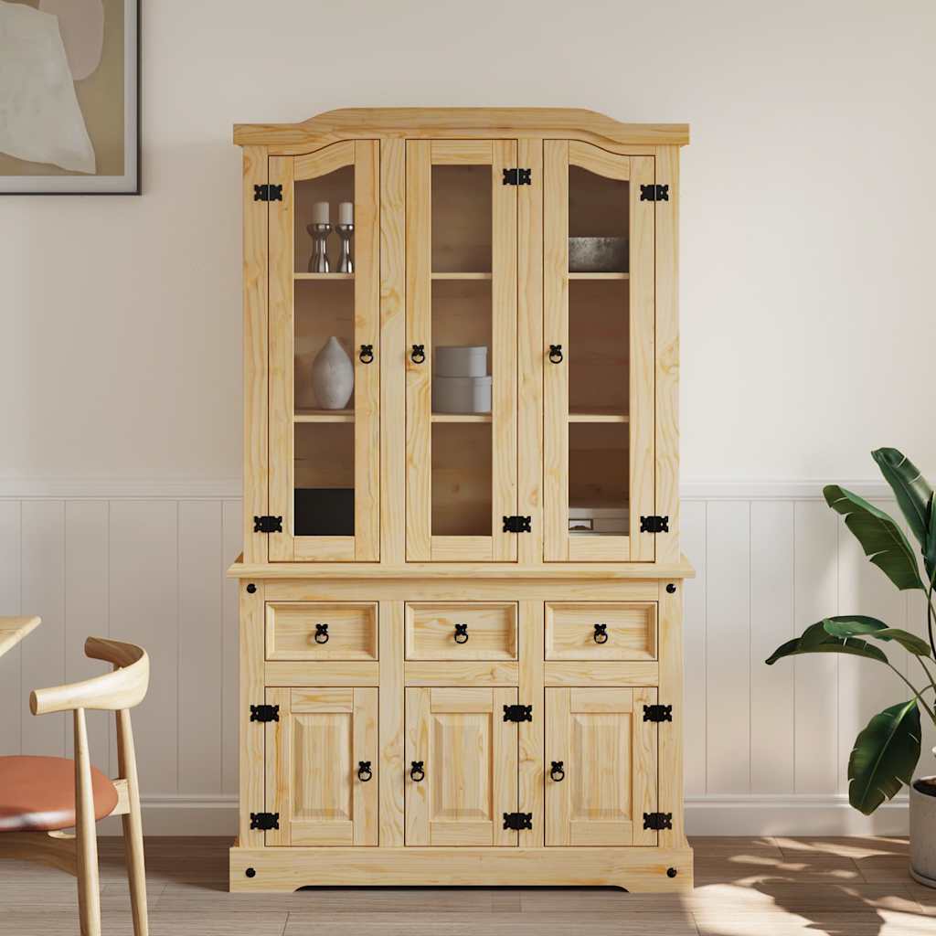 Sideboard Highboard Corona 112X43X196 Cm Solid Wood Mexican Pine white brown 112