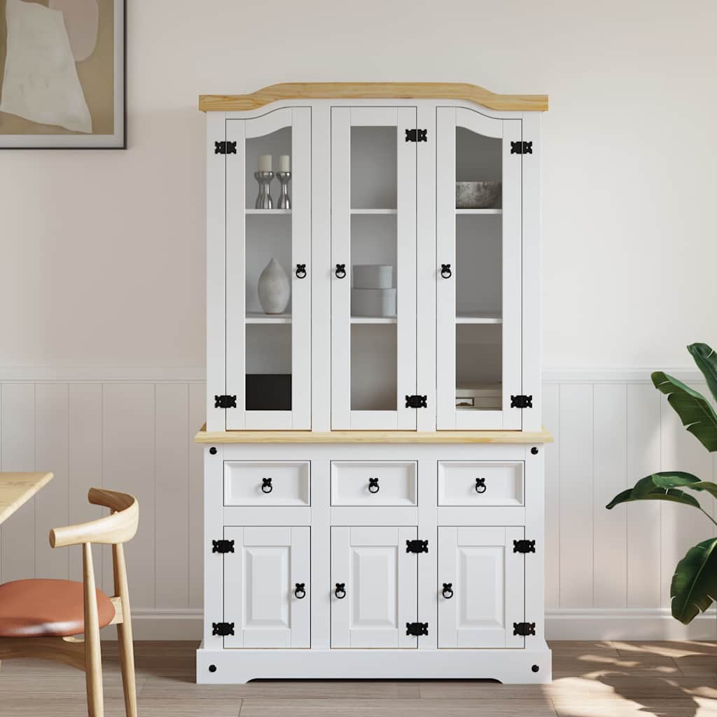Sideboard Highboard Corona 112X43X196 Cm Solid Wood Mexican Pine White Brown 112