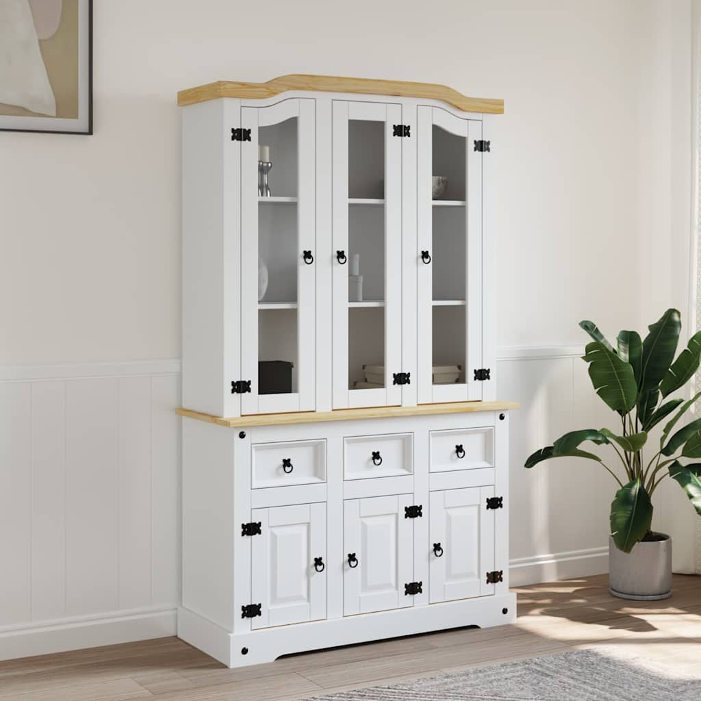 Sideboard Highboard Corona 112X43X196 Cm Solid Wood Mexican Pine white brown 112