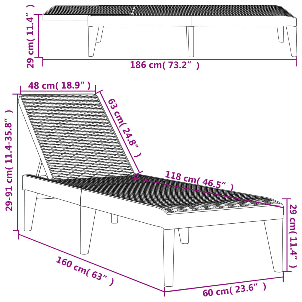 Sun Lounger 186X60X29 Cm Pp