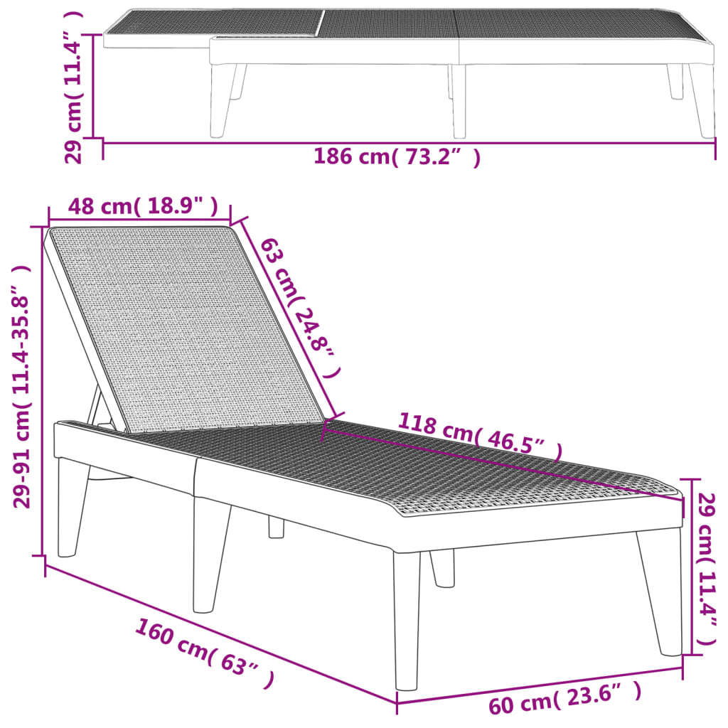 Sun Lounger 186X60X29 Cm Pp